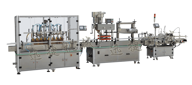 灌裝機(jī)+全自動封蓋機(jī)（自動理蓋，自動扣蓋，自動旋壓蓋）+貼標(biāo)機(jī)